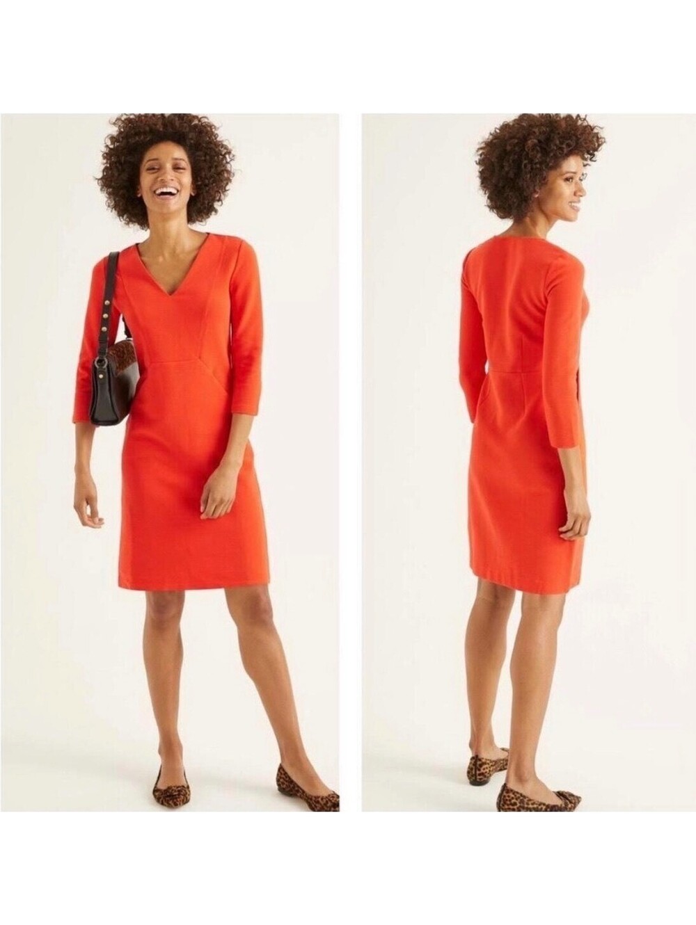 Boden Brontë Orange V-Neck Ottoman Textured Sheath Dress 6R 3/4 Sleeve Office